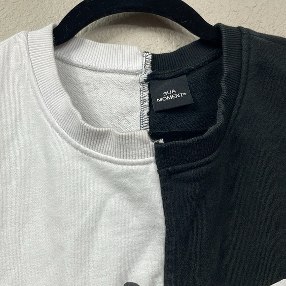 Suamoment 50 50 Split Colorblock Sweatshirt Shark Black White Sz M - Picture 3 of 10